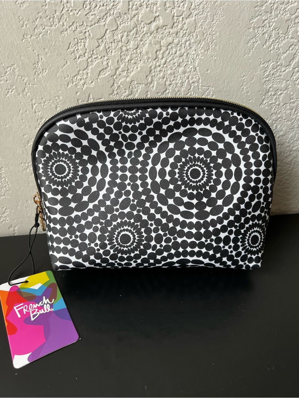 NWT French Bull Black & White Patterned Cosmetic Pouch